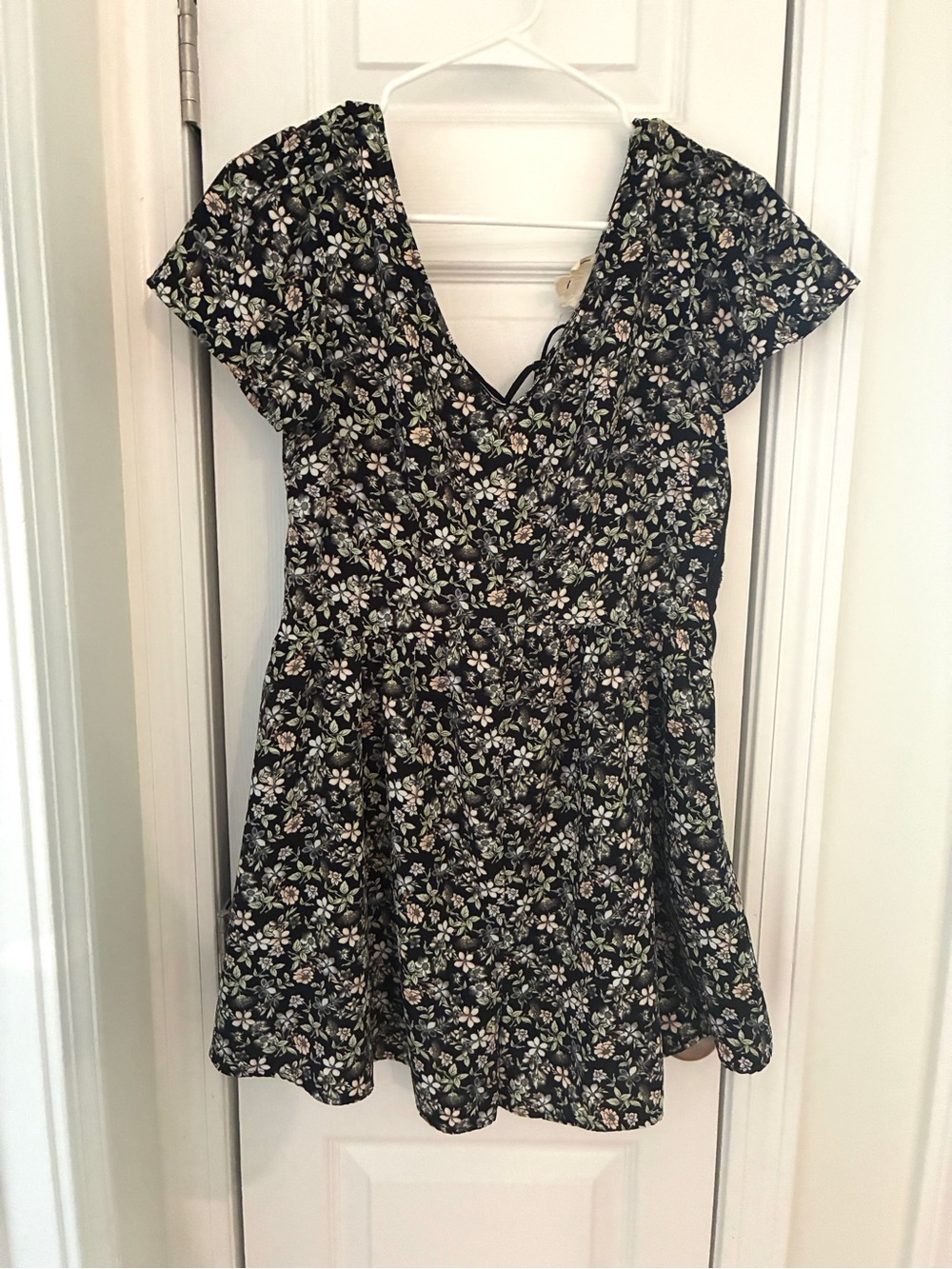 Floral Lace-Up Black Women's Romper